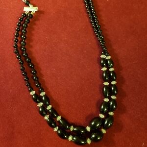 Elegant Vintage Double Strand Black Beaded Necklace